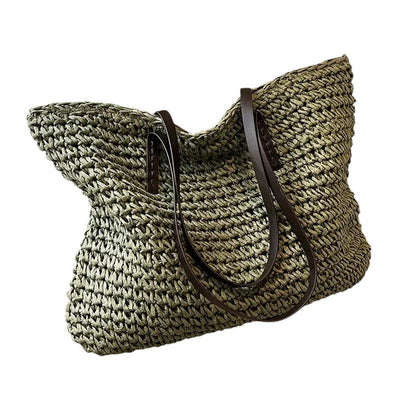 Geflochtene Strandtasche aus Raffia mit Lederhenkeln für Damen