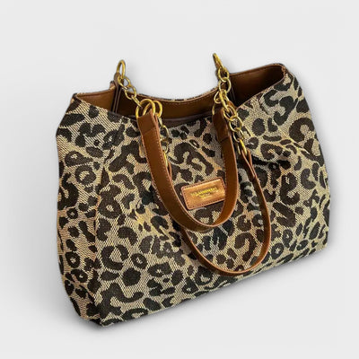 Großer Shopper mit Leopardenmuster aus Canvas und Kettenhenkeln