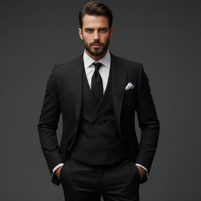 Herren Anzug Set Dreiteilig Blazer Weste Hose Eleganter Stil