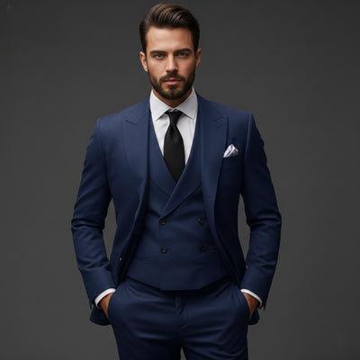 Herren Anzug Set Dreiteilig Blazer Weste Hose Eleganter Stil