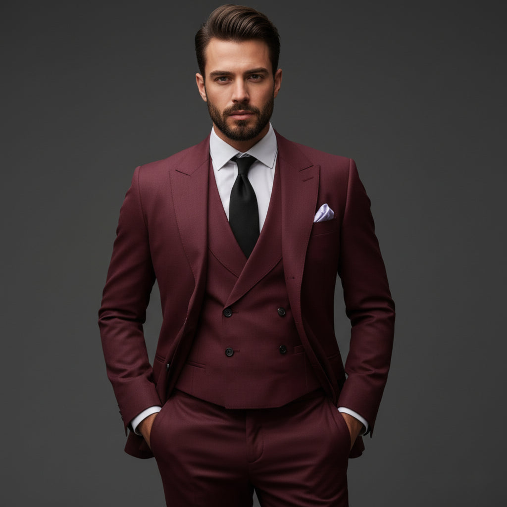 Herren Anzug Set Dreiteilig Blazer Weste Hose Eleganter Stil