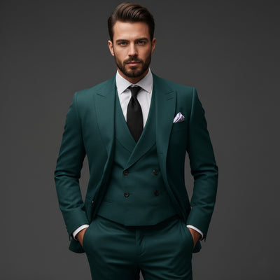 Herren Anzug Set Dreiteilig Blazer Weste Hose Eleganter Stil