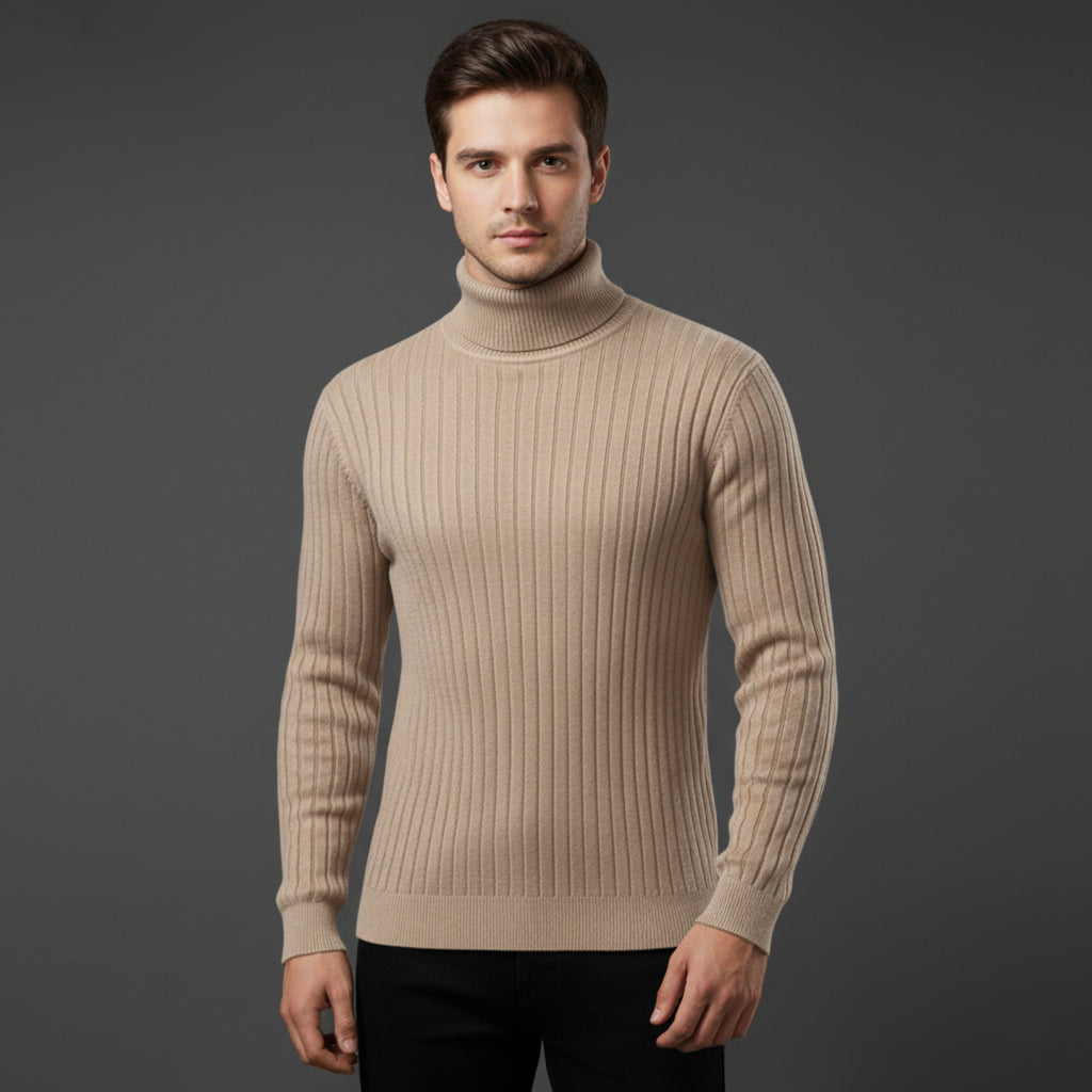 Herren Rollkragen Pullover Strick mit Gestreiften Akzenten für Winter