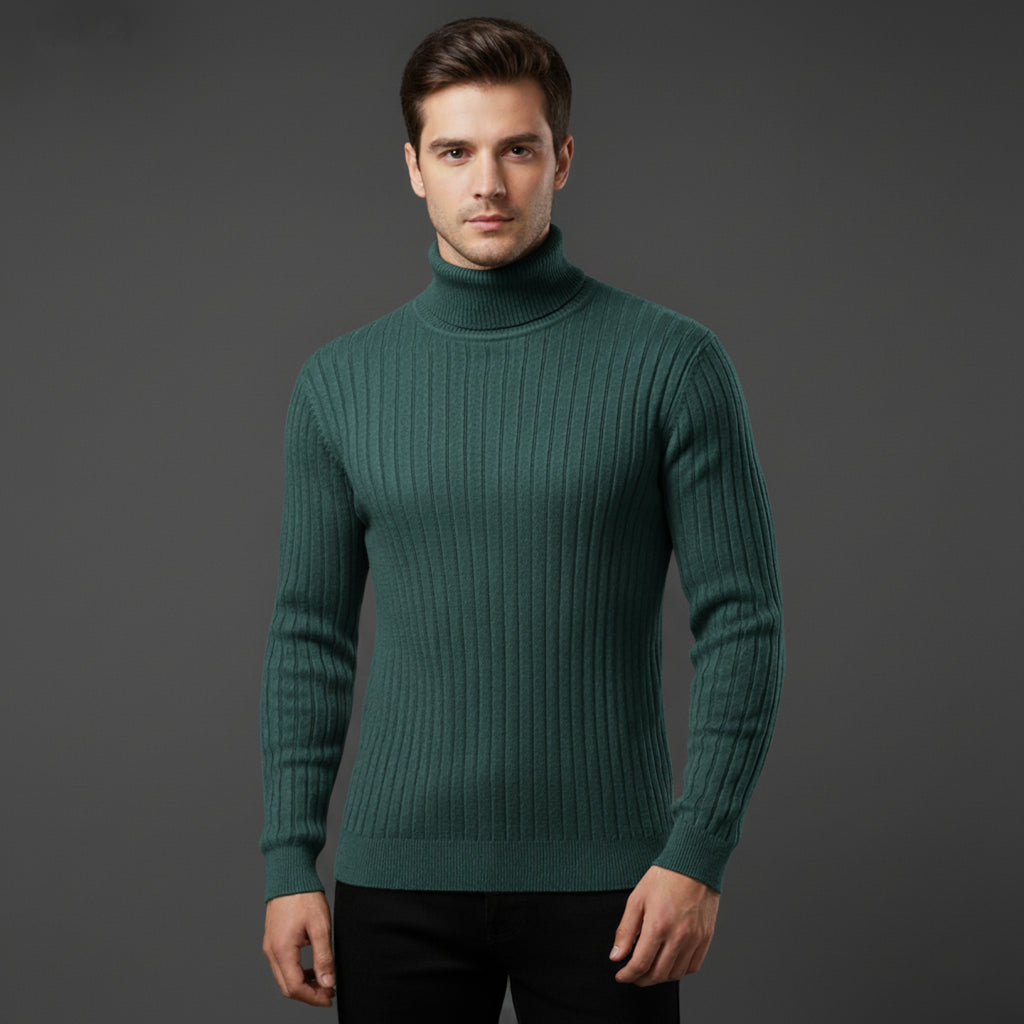 Herren Rollkragen Pullover Strick mit Gestreiften Akzenten für Winter
