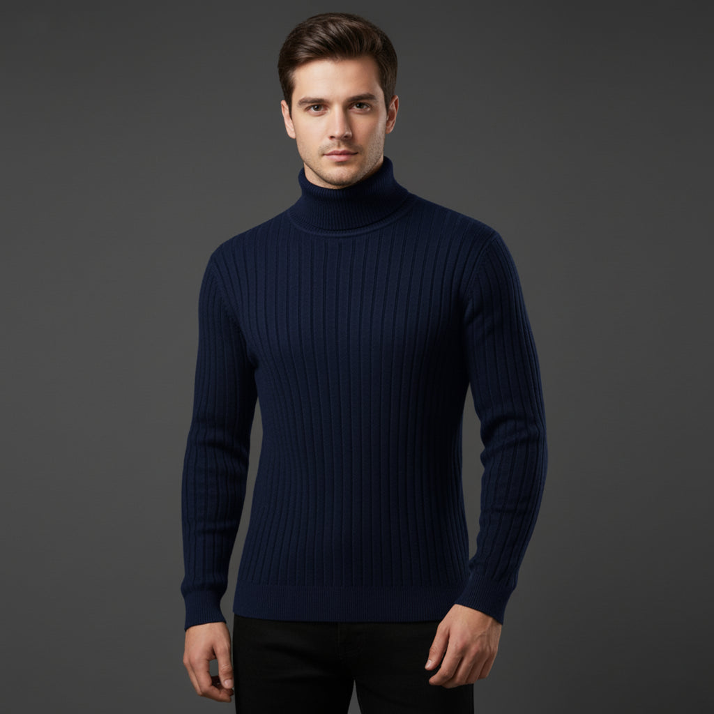 Herren Rollkragen Pullover Strick mit Gestreiften Akzenten für Winter