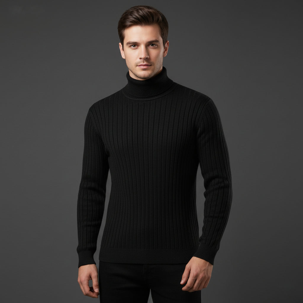 Herren Rollkragen Pullover Strick mit Gestreiften Akzenten für Winter
