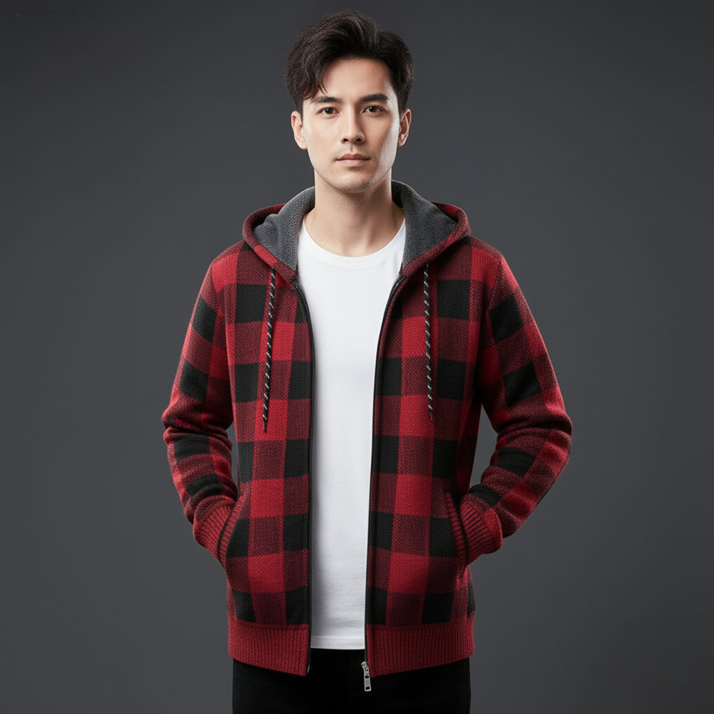 Herren Strickjacke Plaid Langarm
