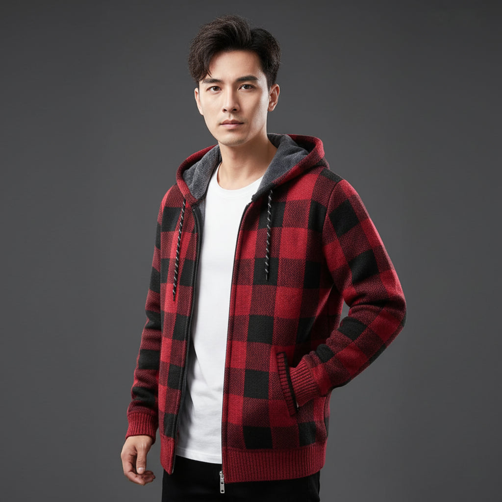 Herren Strickjacke Plaid Langarm