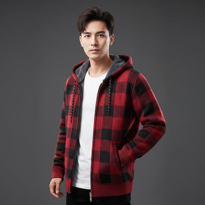 Herren Strickjacke Plaid Langarm
