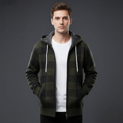 Herren Strickjacke Plaid Langarm