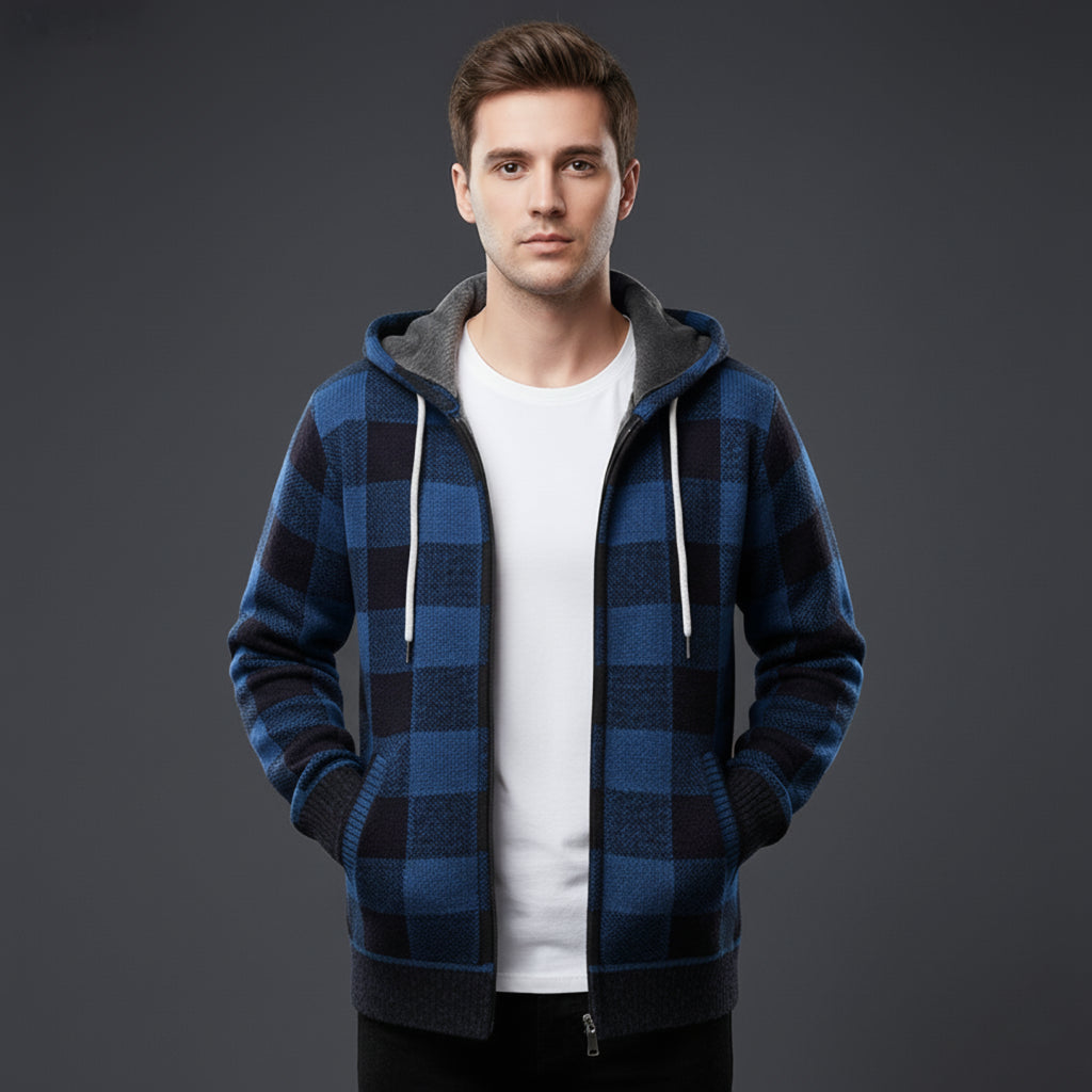 Herren Strickjacke Plaid Langarm