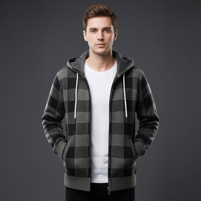 Herren Strickjacke Plaid Langarm