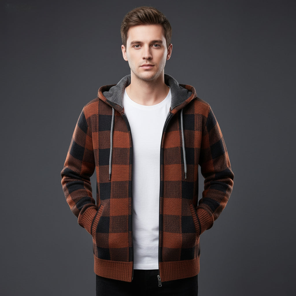 Herren Strickjacke Plaid Langarm
