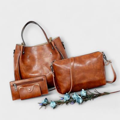 Dreiteiliges Handtaschen-Set aus Öl-Wachs-Leder mit Crossbody