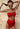 Neckholder Bikini Damen mit Blumendetail in Rot und Beige