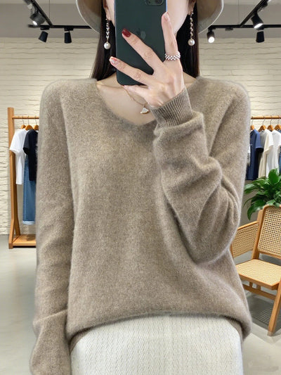 Damen Pullover V-Ausschnitt Merinowolle weich und warm 0