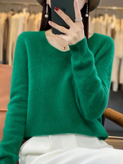 Damen Pullover V-Ausschnitt Merinowolle weich und warm 10
