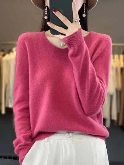 Damen Pullover V-Ausschnitt Merinowolle weich und warm 11