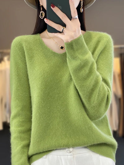 Damen Pullover V-Ausschnitt Merinowolle weich und warm 12