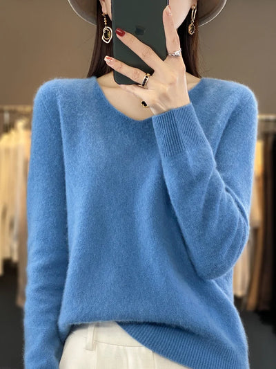 Damen Pullover V-Ausschnitt Merinowolle weich und warm 13