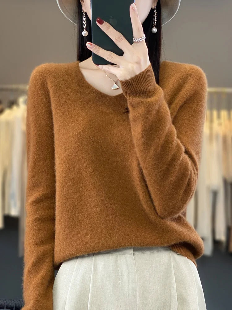 Damen Pullover V-Ausschnitt Merinowolle weich und warm 15