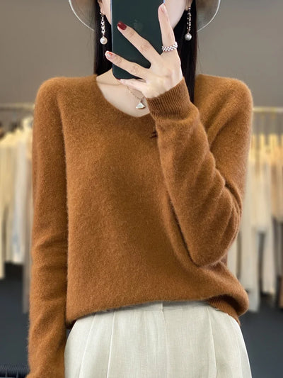 Damen Pullover V-Ausschnitt Merinowolle weich und warm 15