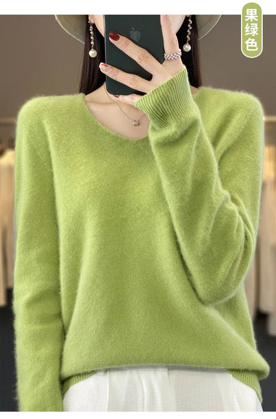 Damen Pullover V-Ausschnitt Merinowolle weich und warm 16
