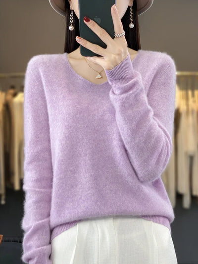 Damen Pullover V-Ausschnitt Merinowolle weich und warm 1