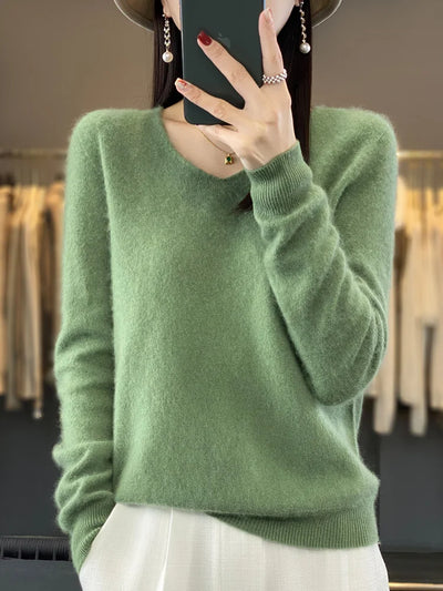 Damen Pullover V-Ausschnitt Merinowolle weich und warm 23