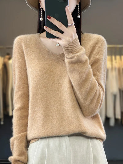 Damen Pullover V-Ausschnitt Merinowolle weich und warm 3