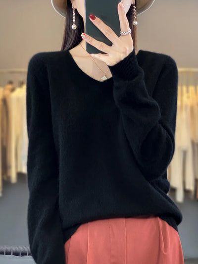 Damen Pullover V-Ausschnitt Merinowolle weich und warm 5