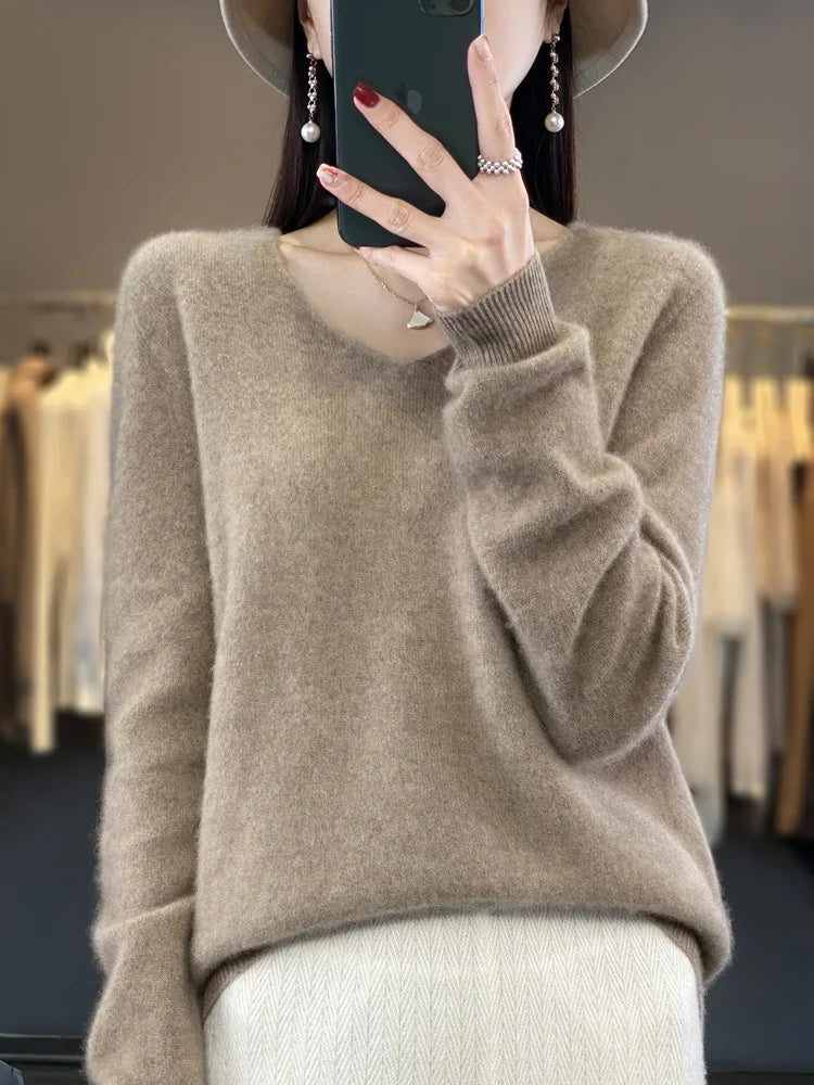 Damen Pullover V-Ausschnitt Merinowolle weich und warm 6