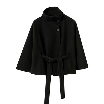 Elegantes Wollcape für Damen mit Stehkragen und Batwing Ärmeln – Herbstmode 9