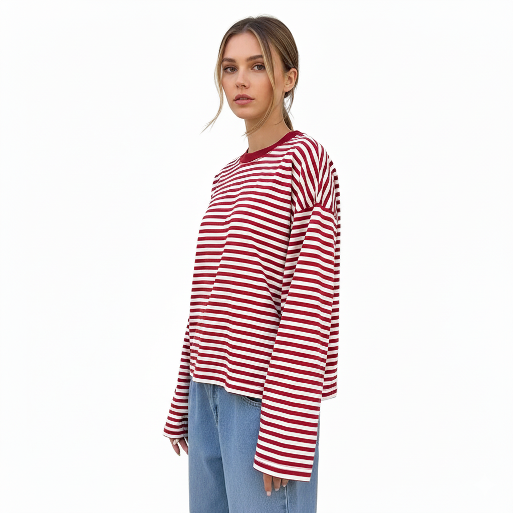 Langarmshirt Damen mit Streifen O-Ausschnitt - Bequemes, Lässiges Design für Herbst