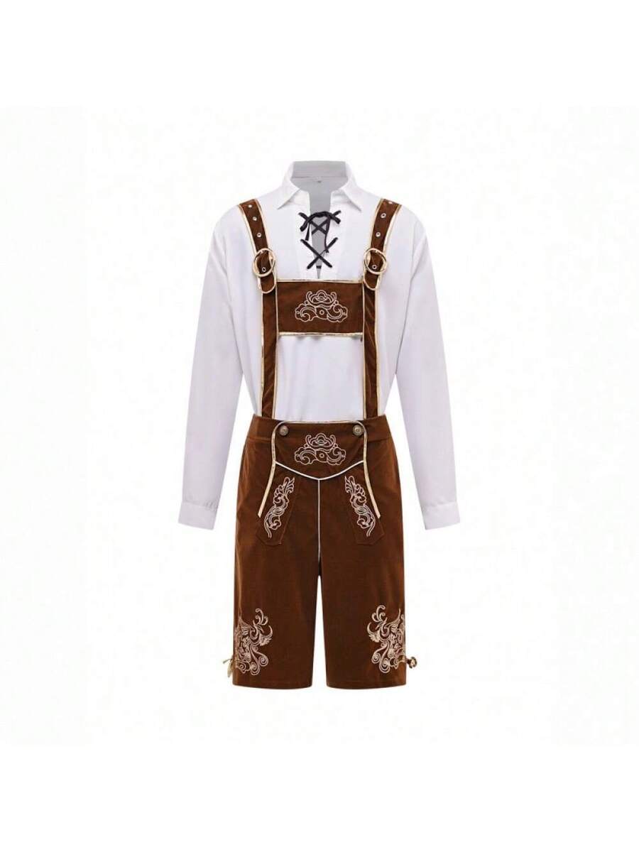 Herren Lederhosen Set mit Langarmhemd für Oktoberfest 0
