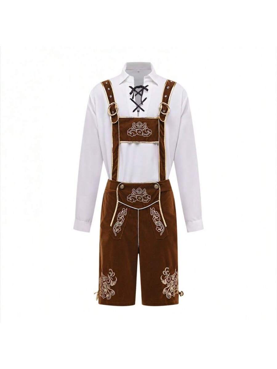 Herren Lederhosen Set mit Langarmhemd für Oktoberfest 2