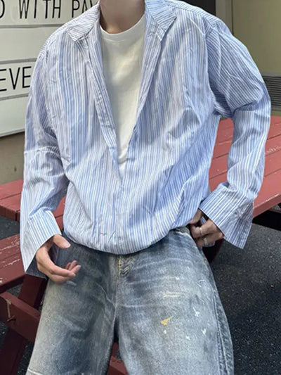 Herren Patchwork Hemd mit V-Ausschnitt und langen Ärmeln 0