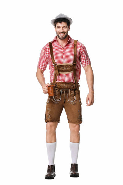 Herren Trachten Set Lederhosen Hemd Hut Oktoberfest Outfit 4