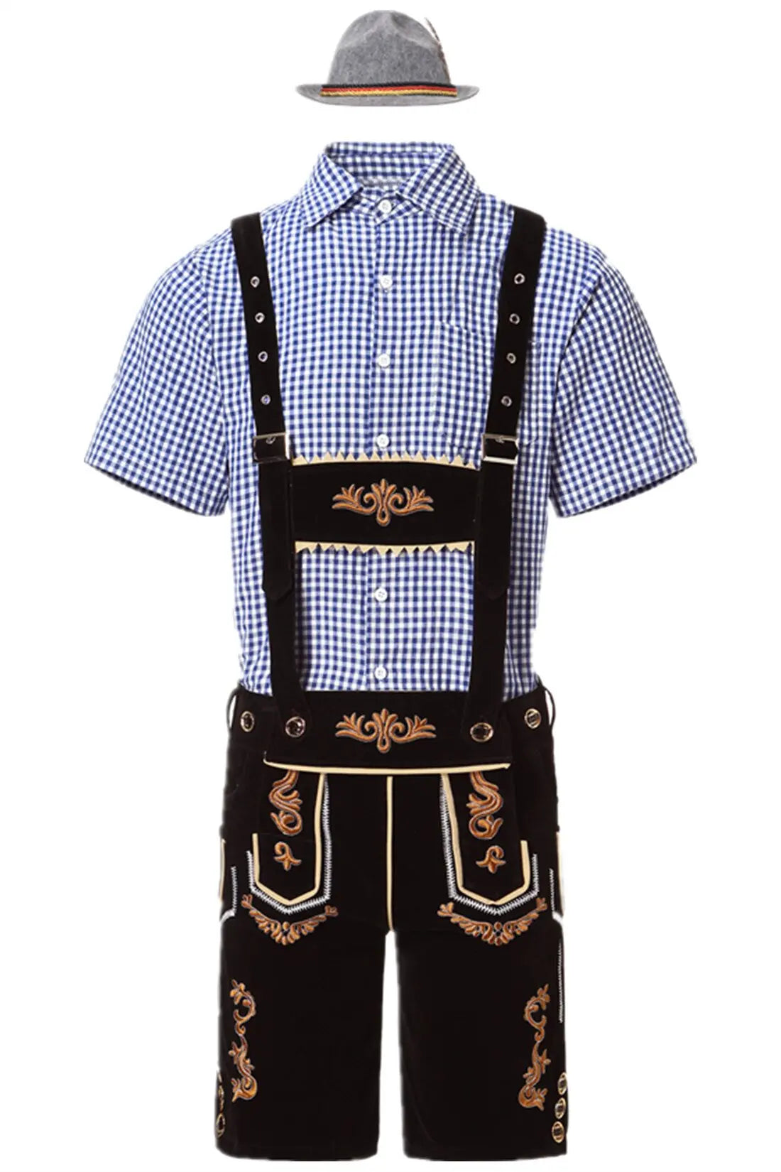 Herren Trachten Set Lederhosen Hemd Hut Oktoberfest Outfit 7