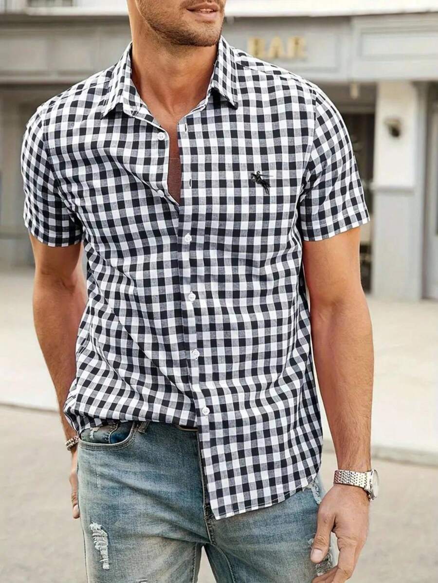 Herrenhemd Kurzarm Rot-Weiß Kariert für Oktoberfest - Casual Hemden Herren 0