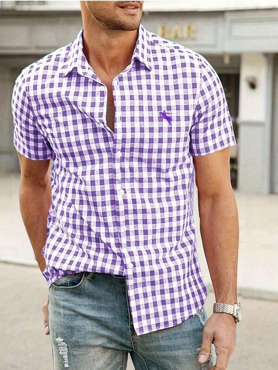 Herrenhemd Kurzarm Rot-Weiß Kariert für Oktoberfest - Casual Hemden Herren 11