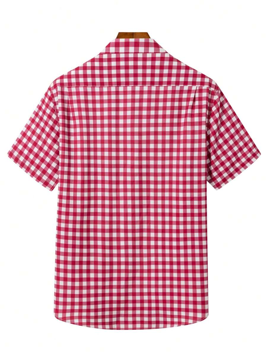 Herrenhemd Kurzarm Rot-Weiß Kariert für Oktoberfest - Casual Hemden Herren 2