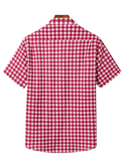 Herrenhemd Kurzarm Rot-Weiß Kariert für Oktoberfest - Casual Hemden Herren 2