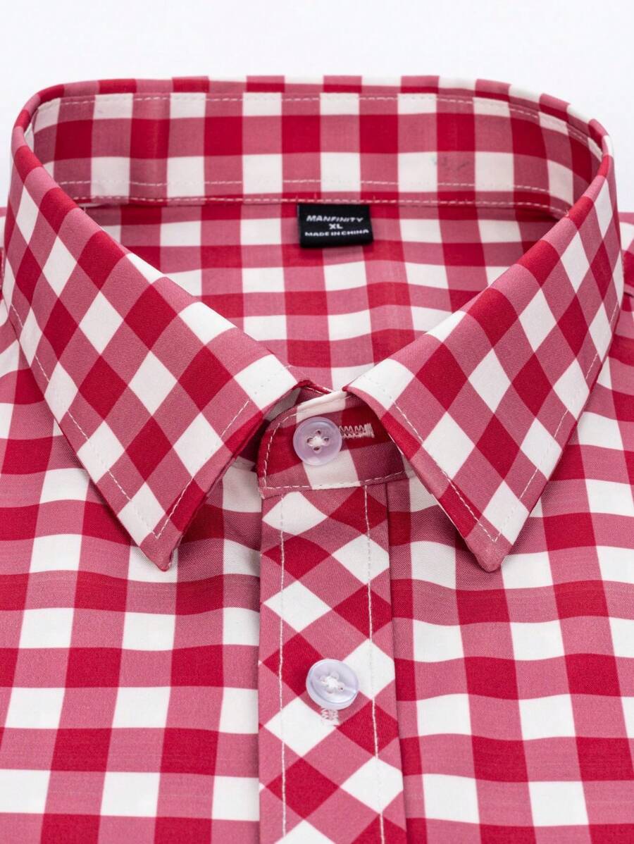 Herrenhemd Kurzarm Rot-Weiß Kariert für Oktoberfest - Casual Hemden Herren 3