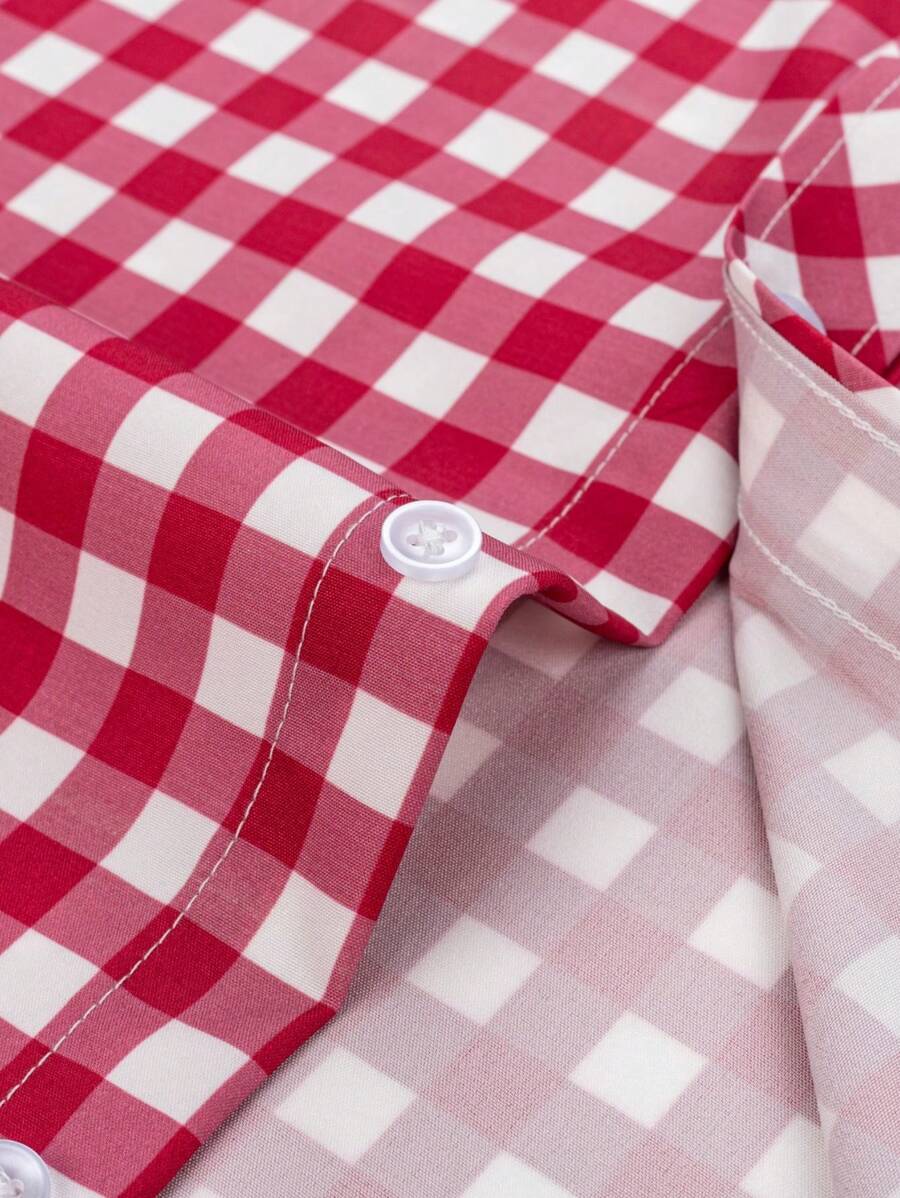 Herrenhemd Kurzarm Rot-Weiß Kariert für Oktoberfest - Casual Hemden Herren 4