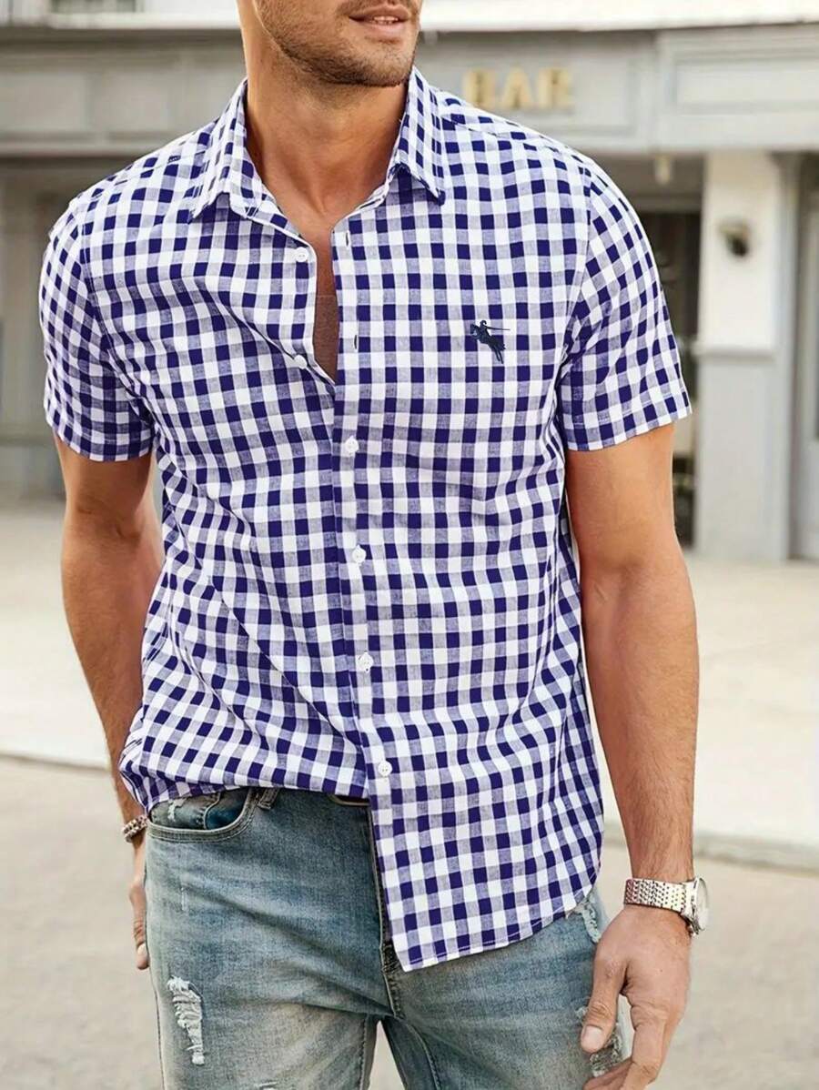 Herrenhemd Kurzarm Rot-Weiß Kariert für Oktoberfest - Casual Hemden Herren 9