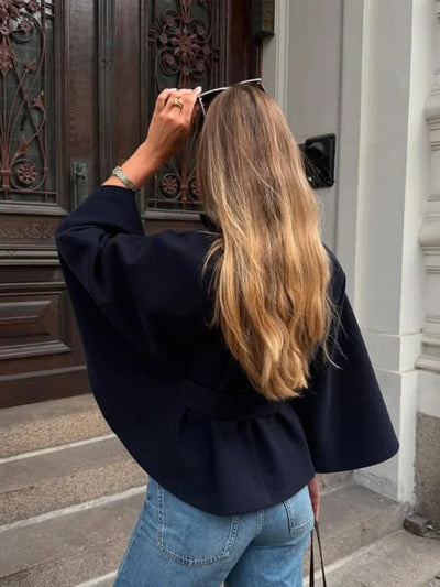 Elegantes Wollcape für Damen mit Stehkragen und Batwing Ärmeln – Herbstmode