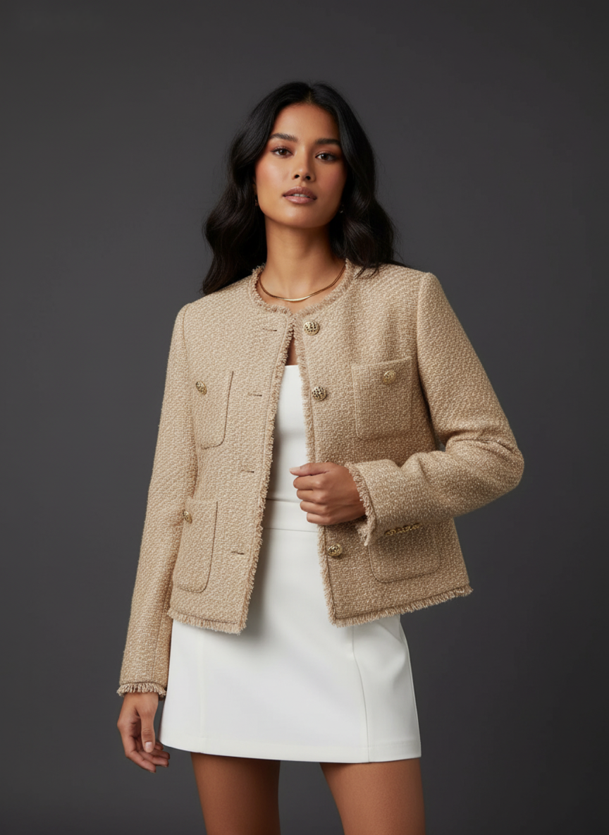 Klassischer Tweed-Blazer Damen, Taillierter Schnitt für Elegante Outfits – Hochwertiger Stoff, Vielseitig Kombinierbar in S, M, L