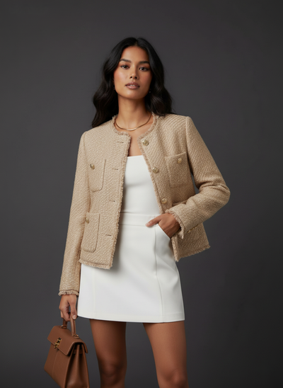 Klassischer Tweed-Blazer Damen, Taillierter Schnitt für Elegante Outfits – Hochwertiger Stoff, Vielseitig Kombinierbar in S, M, L