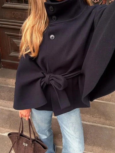 Elegantes Wollcape für Damen mit Stehkragen und Batwing Ärmeln – Herbstmode